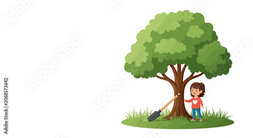 a cartoon child hugging a tree.