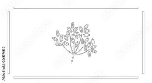 Minimalist botanical illustration of a delicate branch with leaves, simple line art on white background