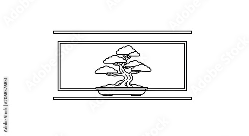 Minimalist Bonsai Tree Line Art Illustration