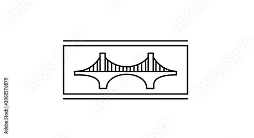 Minimalist bridge icon with suspension cables and arches, vector illustration