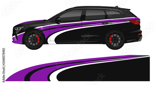 Purple and black curved SUV livery wrap design.