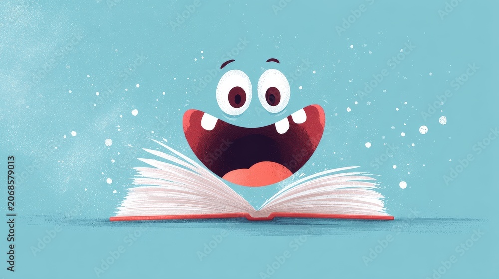 Obraz premium Happy Open Book Character with Gap Tooth Smile, Cheerful Reading Education Mascot Illustration