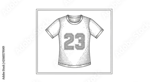Vintage Athletic T-Shirt with Number 23 Graphic, Retro Sports Apparel Illustration