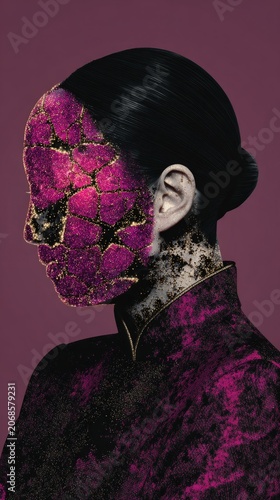 Hyperrealistic, incredibly detailed close-up photographs feature a Japanese model with slicked-