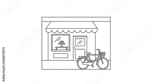 Vintage Bicycle Parked Outside a Charming Shop with Awning and Window Display