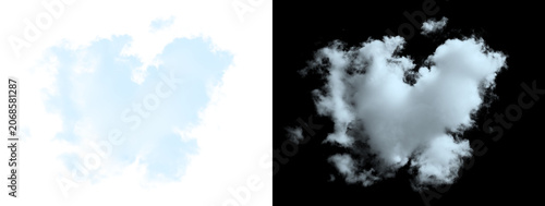 Foto Large Heart Shaped Voluminous White Cumulus Cloud on White and Black Background