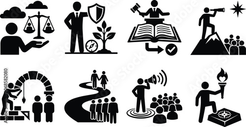 Quadro su tela Corporate leadership compliance and business governance icon set with legal prot