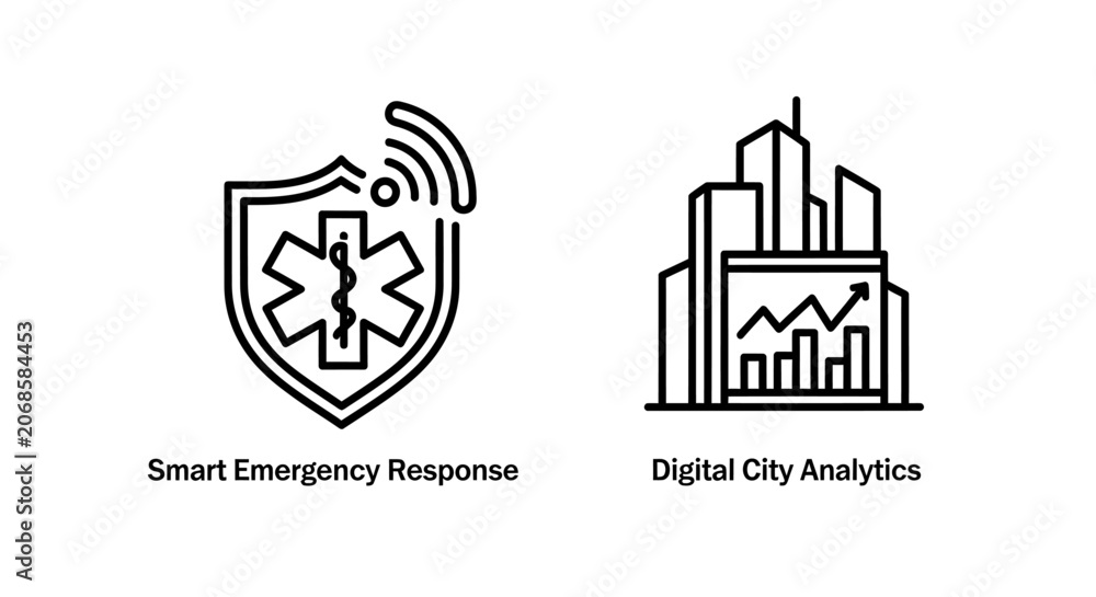 Obraz premium Smart emergency response and digital city analytics icons with emergency