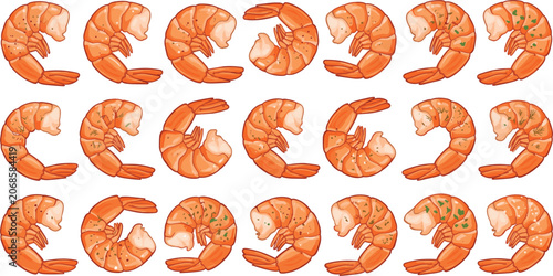 Konstfotografi Cooked peeled shrimp set isolated on white background, delicious boiled prawns v