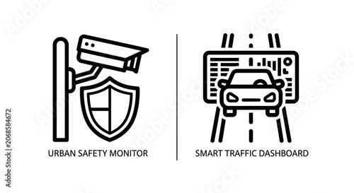 Fotografía Urban safety monitoring and smart traffic dashboard concept icons with dashboard