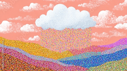 Soft Pastel Cloud Raining Confetti, Dreamy Celebration Weather Whimsical Illustration