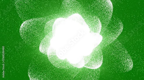 White glowing particle energy burst isolated on a green screen background
