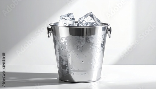 Ice cubes in metal bucket closeup.