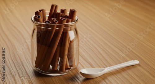 Cinnamon sticks in a glass jar.