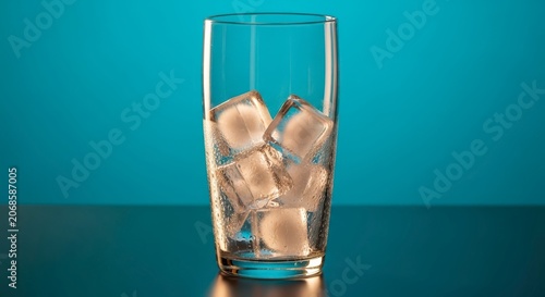 Glass of water with ice cubes.