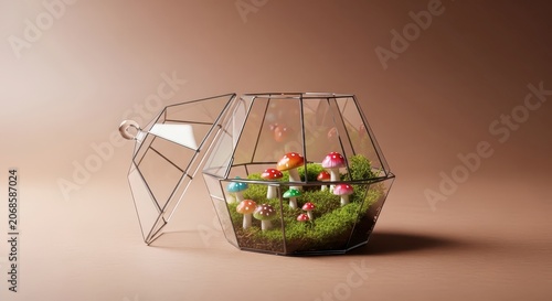 Wireframe glass bowl with colorful flowers.