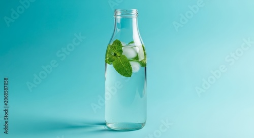 Refreshing mint infused water in bottle.