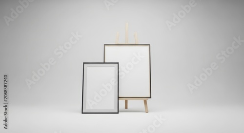 Two empty picture frames on easel.