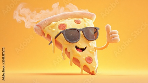 Cool Pizza Character Wearing Sunglasses Dancing, Fun Confident Food Mascot Illustration