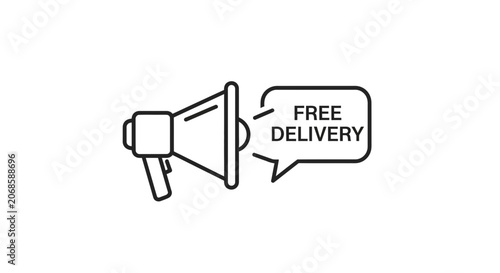 Megaphone Announcement Free Delivery Icon - Black and White Line Art