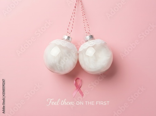 Breast cancer awareness month pink ribbon ornaments promoting early detection
