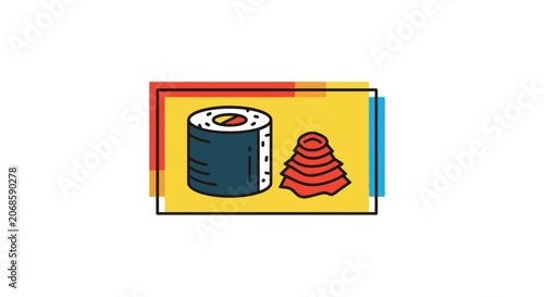 Sushi Roll and Wasabi Icon - Japanese Food Illustration