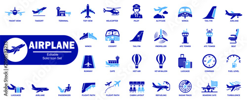 Foto Airplane editable solid icon set