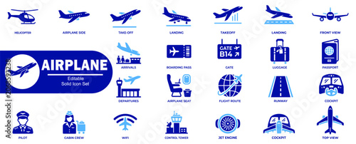 Photos Airplane editable solid icon set
