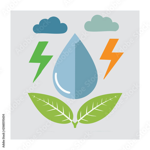 Water drop, lightning, clouds and leaves icon