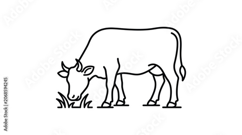 Foto Cow grazing in a field single line drawing silhouette