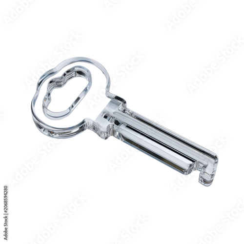 Transparent glass key icon isolated on a transparent background representing access, security, ownership and unlocking concepts.