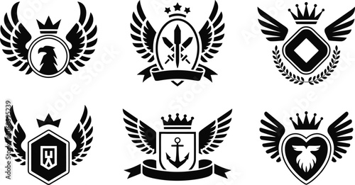 Принти на полотні Royal winged shield and crown heraldry crest icons