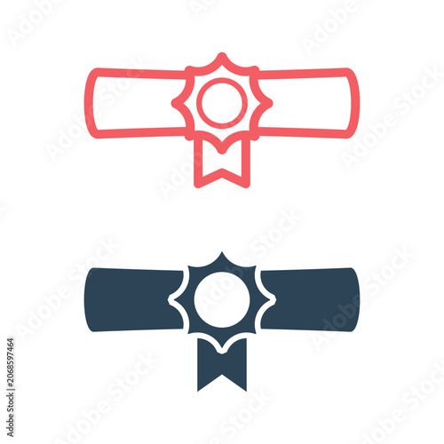 Diploma icons set certificate graduation roll symbol