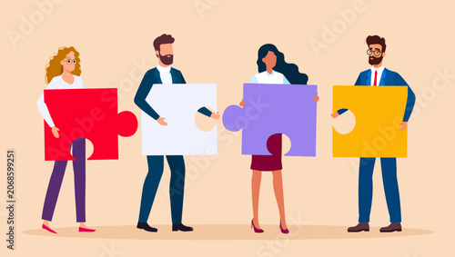 Billede på lærred Diverse business professionals working together as a coordinated team holding co