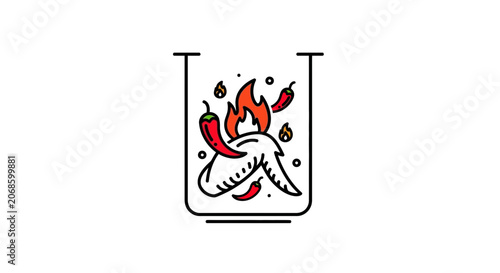 Spicy Chicken Wing with Chili Peppers and Flames in a Container Icon