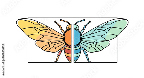 Symmetrical Bee Divided into Warm and Cool Colors, Symbolizing Balance and Duality