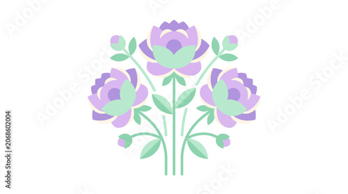 Pastel Floral Arrangement, Soft Lavender and Mint Green Peonies, Elegant Botanical Design
