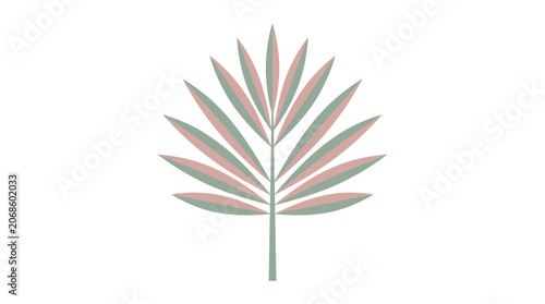 Minimalist Tropical Palm Leaf Silhouette, Abstract Botanical Art, Pastel Green and Pink
