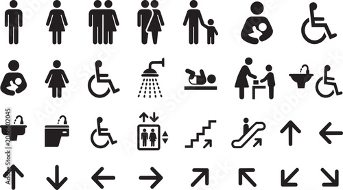 Set of universal public information signs on transparent background