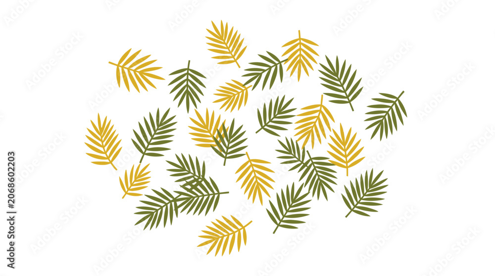 Naklejka premium Scattered Autumn Palm Leaves - Yellow and Green Foliage Pattern