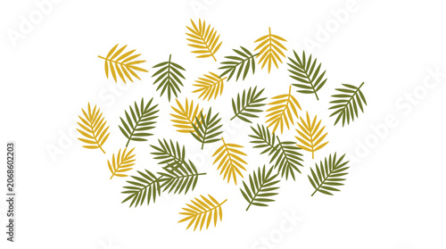 Scattered Autumn Palm Leaves - Yellow and Green Foliage Pattern