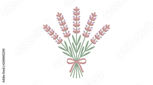 Pastel Lavender Bouquet with Ribbon Bow, Flat Design Illustration