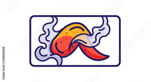 Spicy Chicken Wing with Smoke, Cartoon Style Illustration