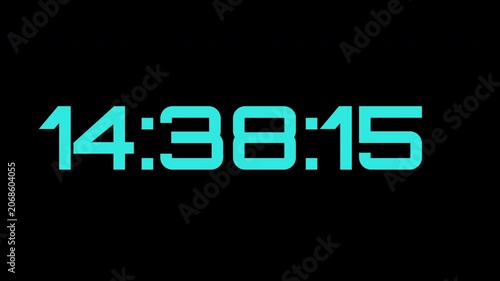 Digital clock displaying time in cyan numbers on black background