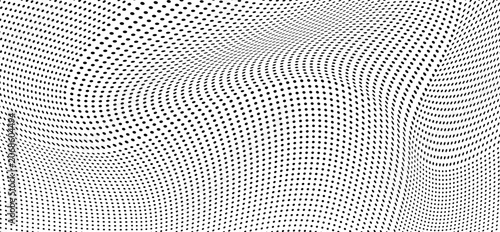 Black halftone dots arranged to form undulating curves and waves