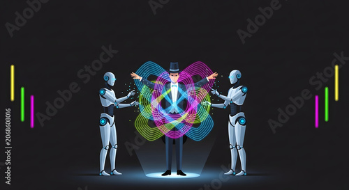 Artificial intelligence ai robot human trading and technology magic