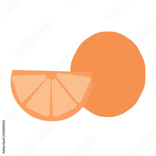 Minimalist summer background with paper cut orange fruit and slice, vector illustration.