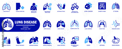 Cuadro en lienzo Lung Disease flat icon set