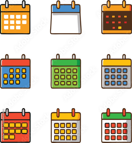 Diverse Colorful Calendar Icons for Digital Scheduling and Efficient Event Management in User Interface Applications