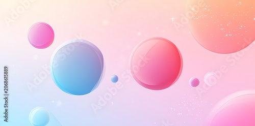 Abstract Colorful Bubbles on Soft Pink and Blue Background for Digital Art and Design